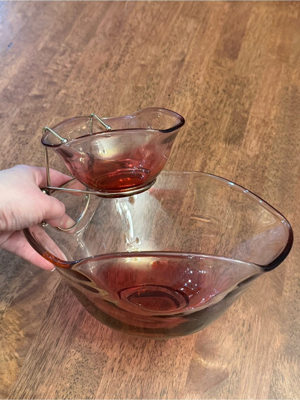 Vintage 1960s Anchor Hocking Cranberry Red Ombre Glass Chip and Dip Bowls Set
